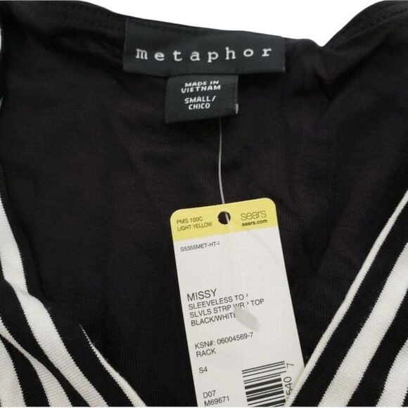 NWT Metaphor Black & White Striped Wrap Top Small – Sleeveless Ruched Blouse - Picture 9 of 10